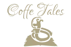 El logo de la cafetería librería coffee tales en color beige